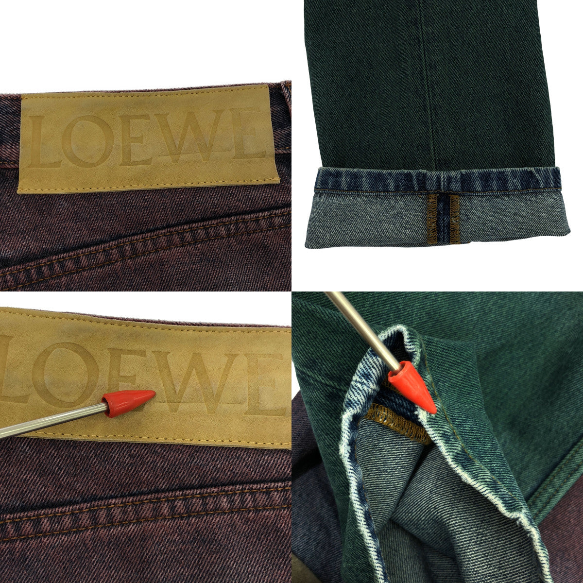 LOEWE / 로에베 | × Paula's Ibiza / 파울라즈 이비자 데미지 가공 가죽 패치 그라데이션 데님 팬츠 | 44 | 멀티 컬러 | 남성