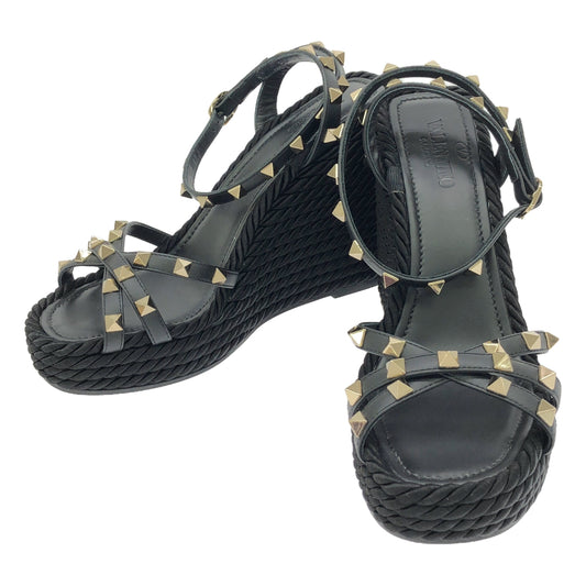 [Beautiful Condition] VALENTINO | Rockstud Wedge Sandals | Size 38 | Black | Women's