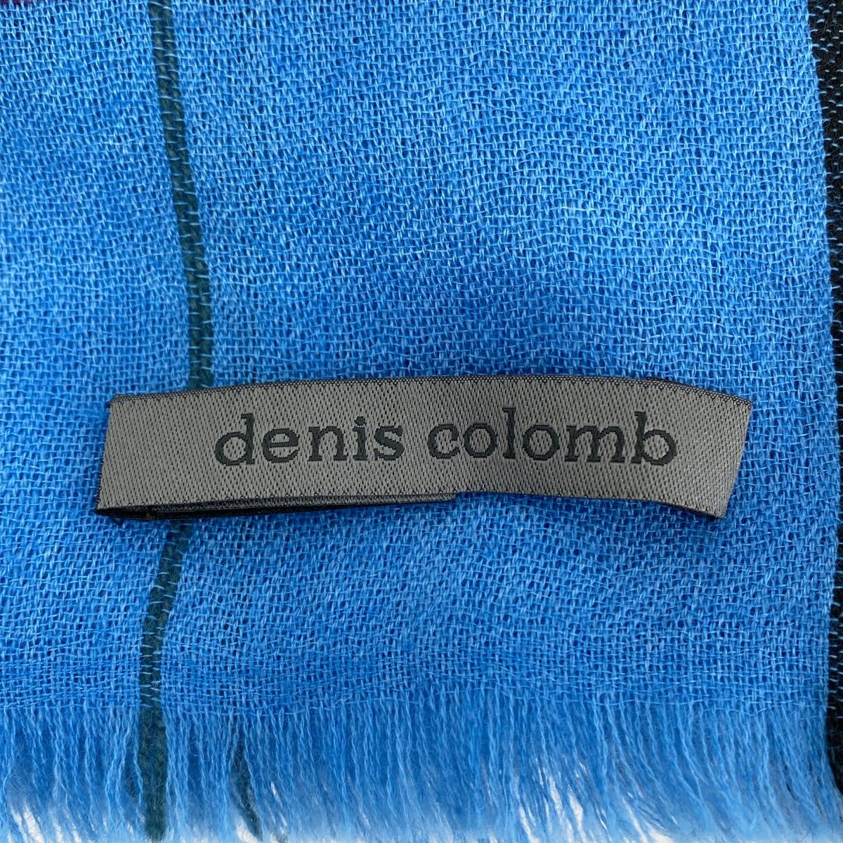【美品】  denis colomb / デニスコロン | カシミヤ チェック 大判 フリンジ ストール | ライトブルー