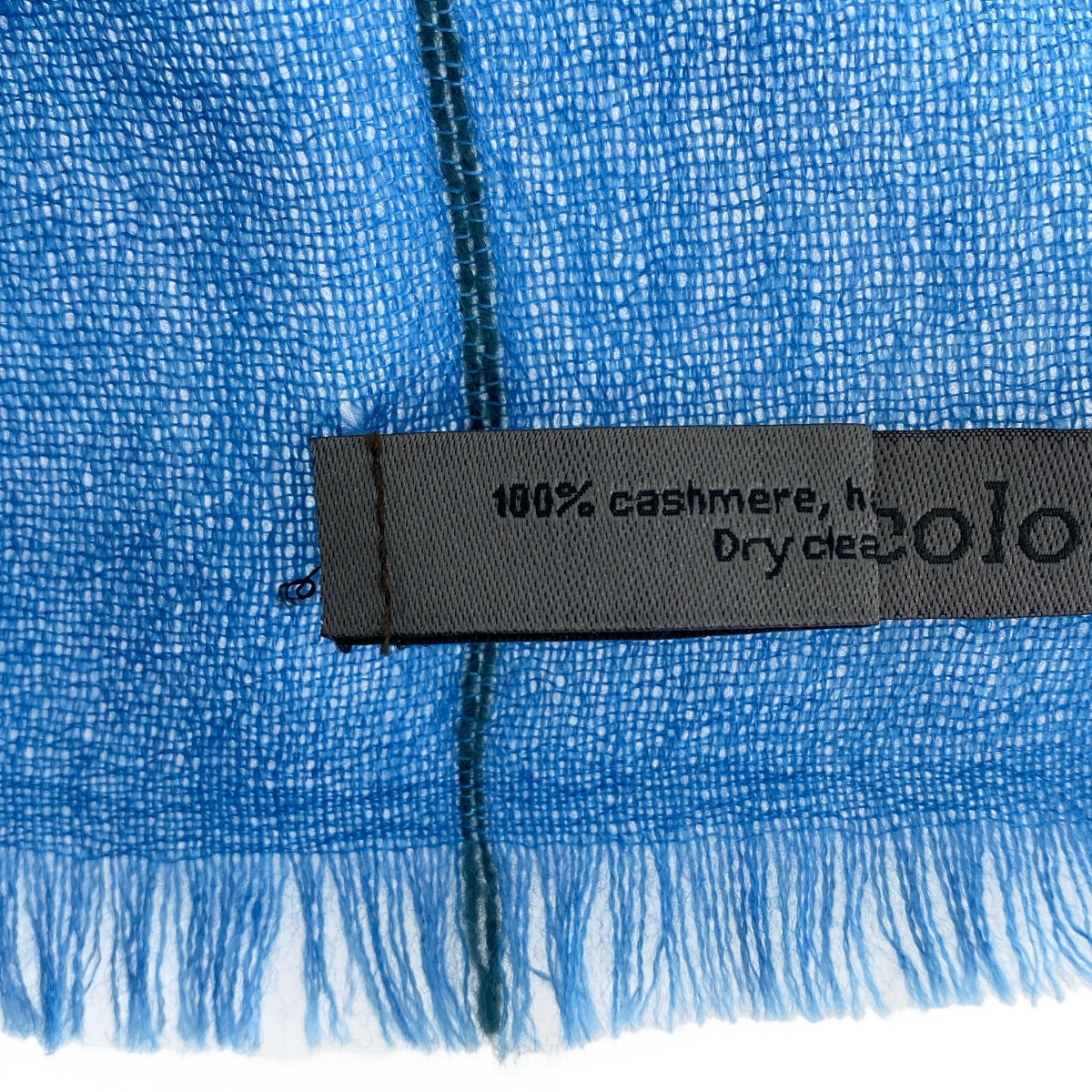 【美品】  denis colomb / デニスコロン | カシミヤ チェック 大判 フリンジ ストール | ライトブルー