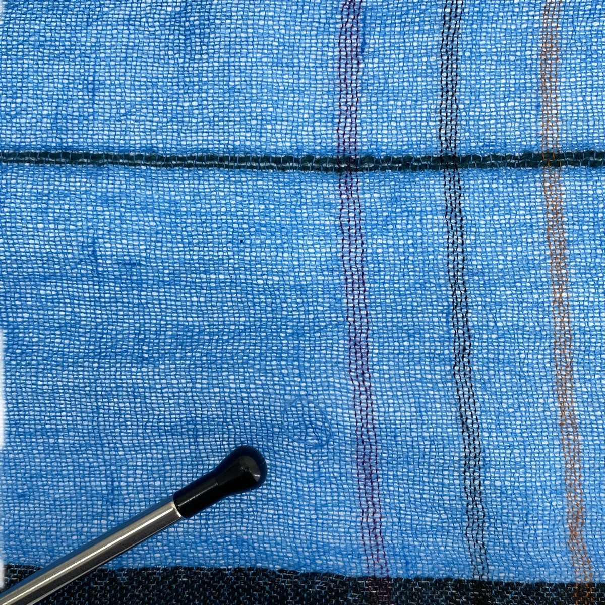 【美品】  denis colomb / デニスコロン | カシミヤ チェック 大判 フリンジ ストール | ライトブルー