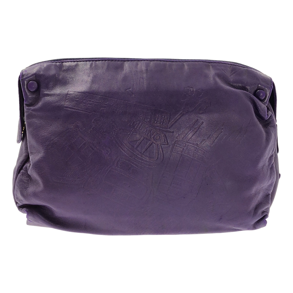 PRADA / 프라다 | 가죽 양각 삼각형 삼각 플레이트 로고 클러치 백 | 보라색 | 여성