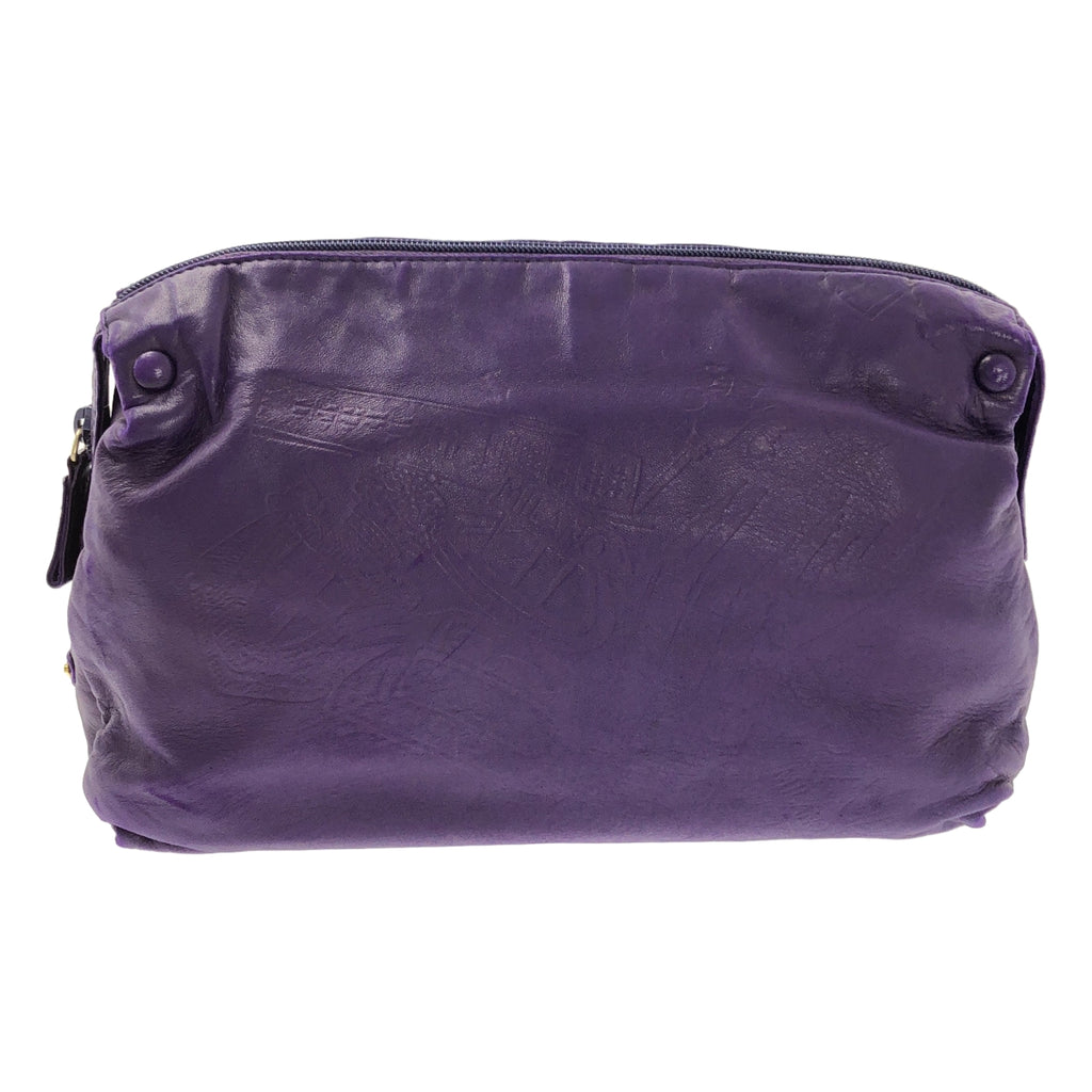 PRADA / 프라다 | 가죽 양각 삼각형 삼각 플레이트 로고 클러치 백 | 보라색 | 여성