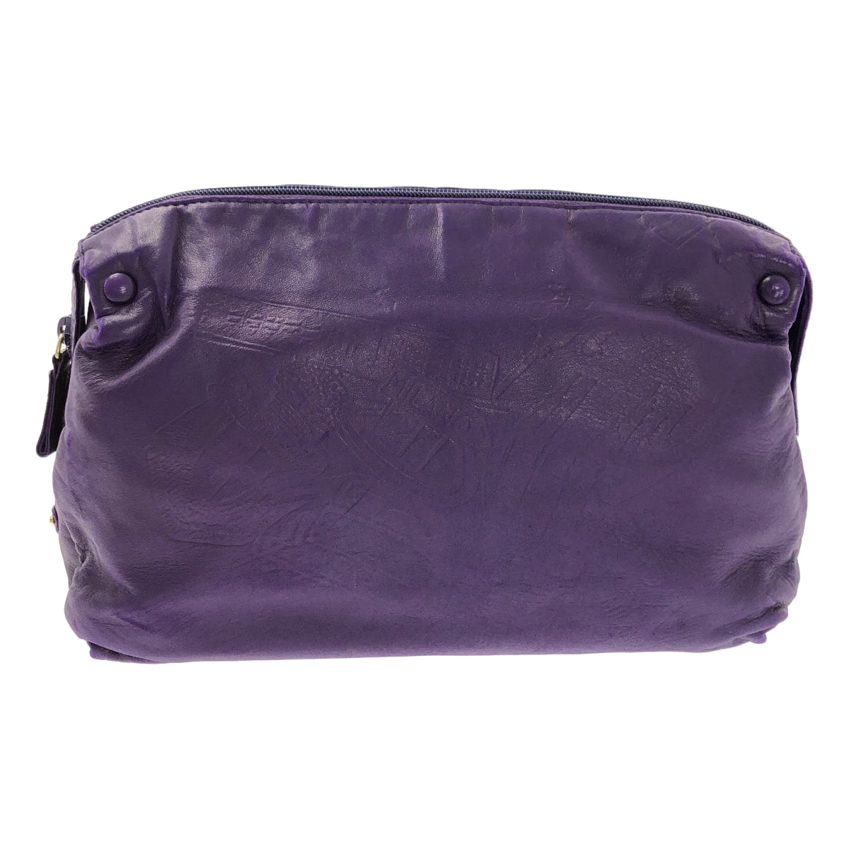 PRADA / 프라다 | 가죽 양각 삼각형 삼각 플레이트 로고 클러치 백 | 보라색 | 여성