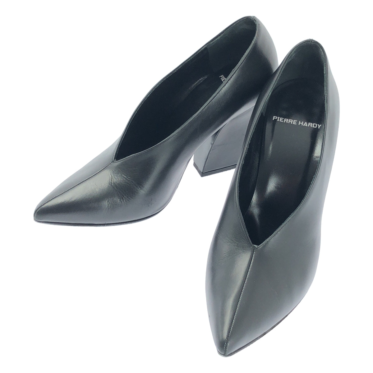 【미품】 PIERRE HARDY / 피에르 알디 | 가죽 포인티드 투 청키 힐 부티 | 37 | 블랙 | 여성