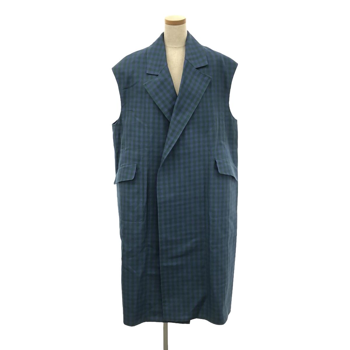 [New] BLAMINK | Gingham Check Cotton Gilet Coat | Size 36 | Blue/Green | Women's