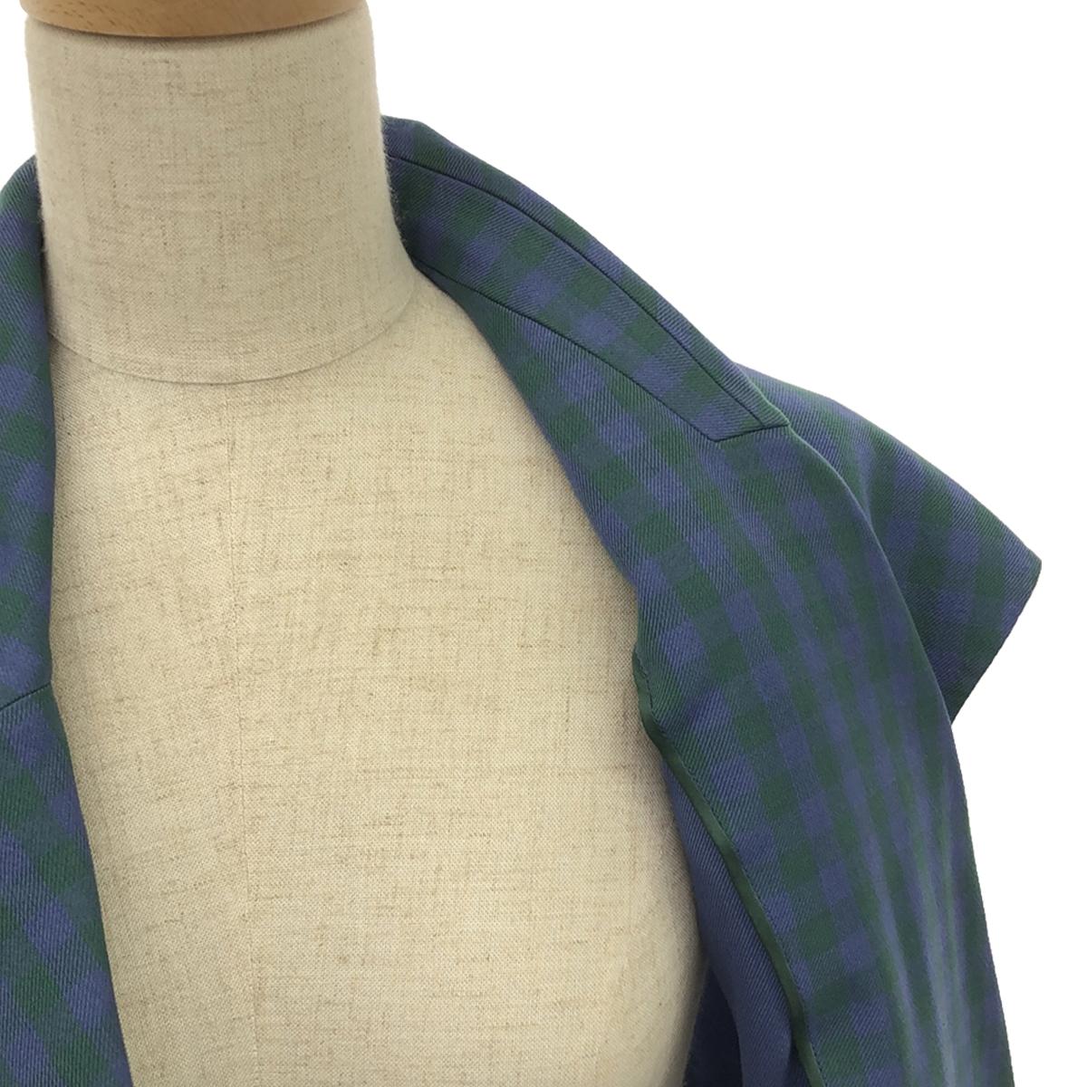 [New] BLAMINK | Gingham Check Cotton Gilet Coat | Size 36 | Blue/Green | Women's