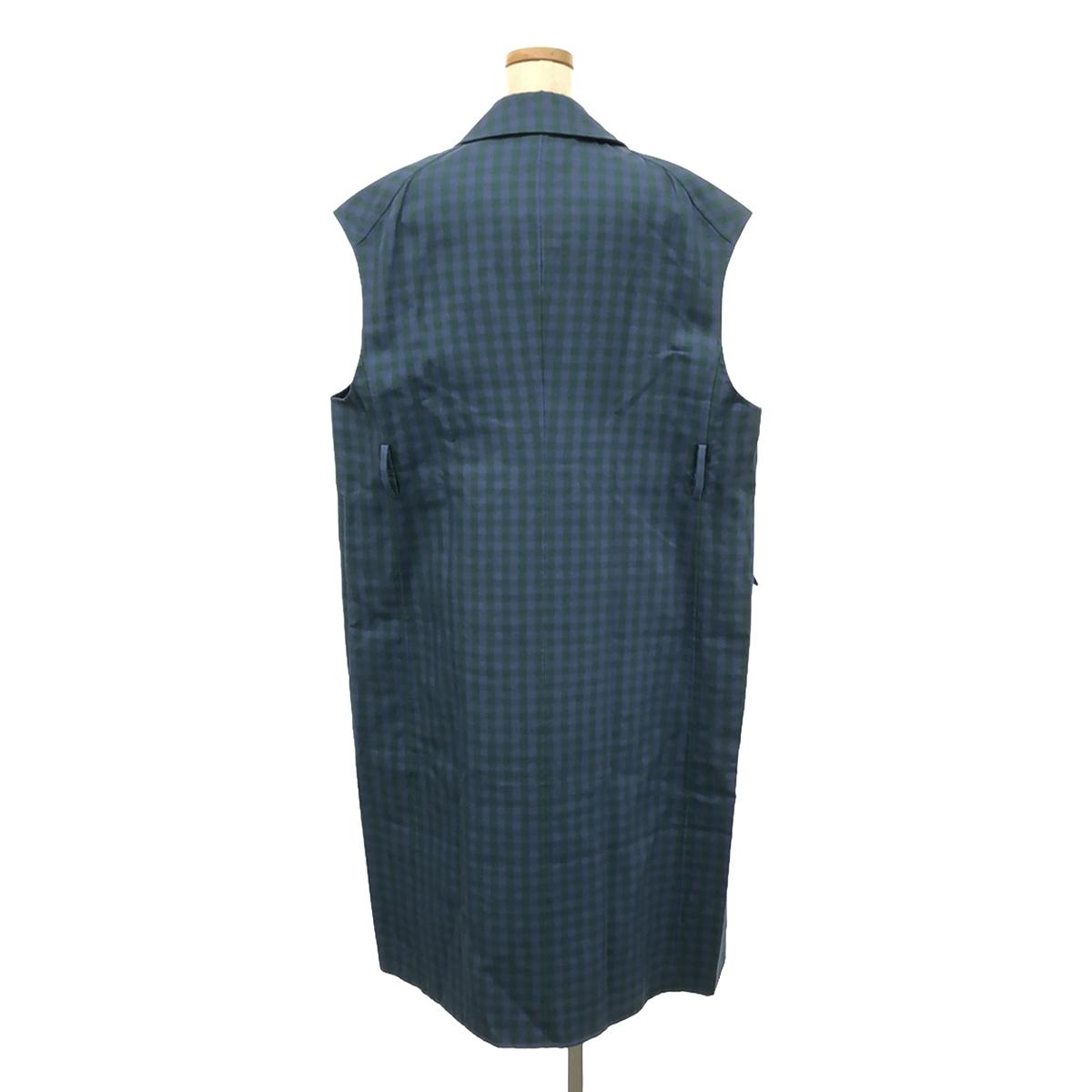 [New] BLAMINK | Gingham Check Cotton Gilet Coat | Size 36 | Blue/Green | Women's