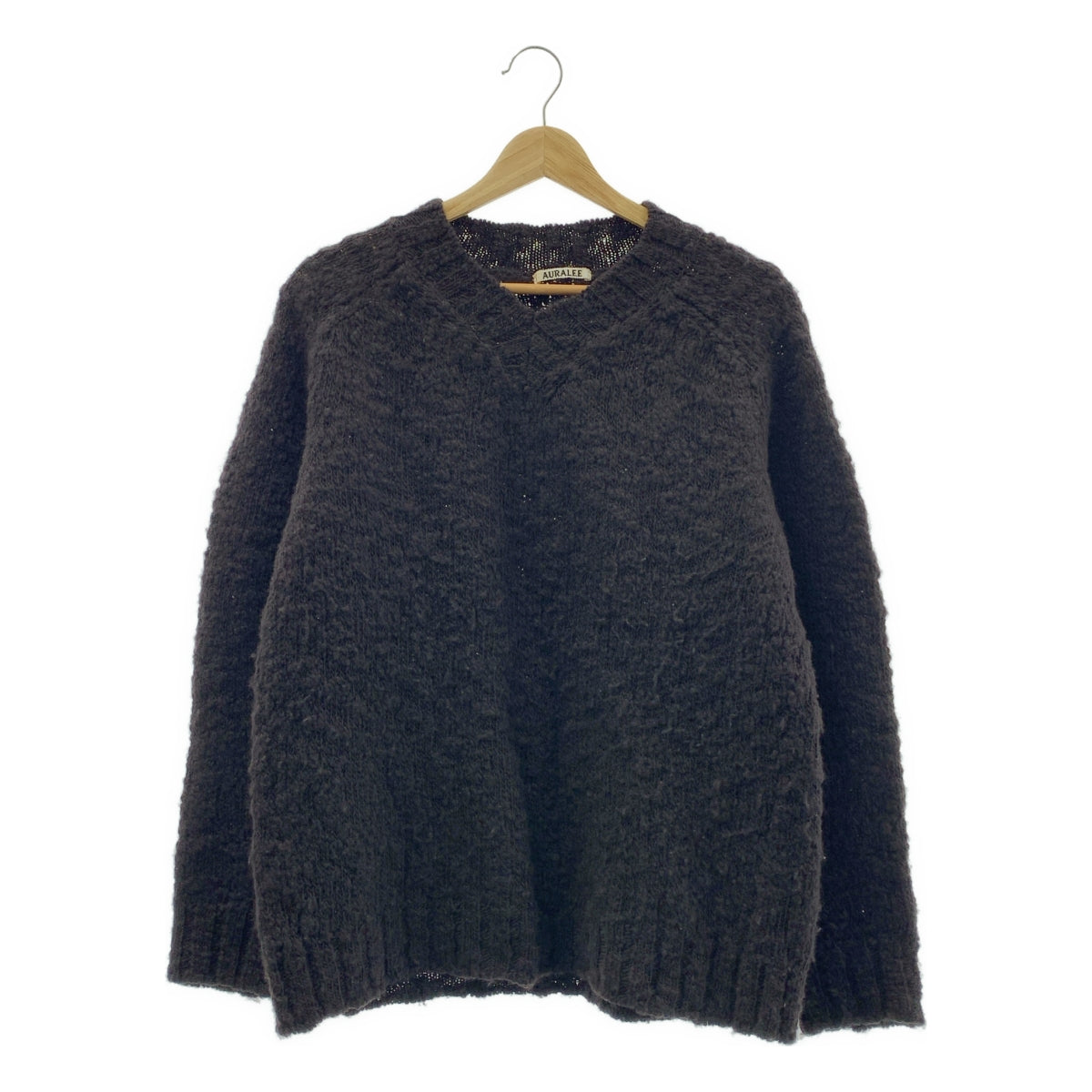 AURALEE / オーラリー | WOOL SLUB KNIT V-NECK P/O ウールスラブ Vネックニット | 3 | ダークブラウン | メンズ