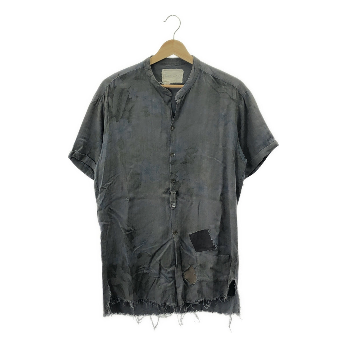 GREG LAUREN / グレッグローレン | SHORT SLEEVE STUDIO SHIRT HAWAIIAN ヘリンボーン フラワープリント 半袖 スタジオシャツ | 1 | チャコールグレー | メンズ