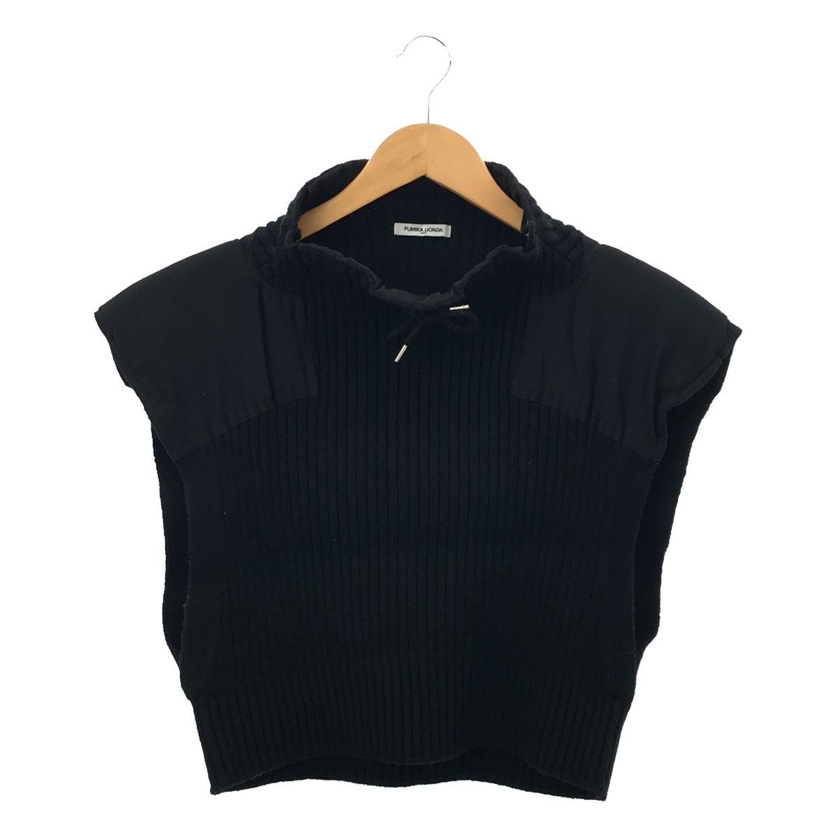 【美品】  FUMIKA UCHIDA / フミカウチダ | 2022AW | RIB KNIT PATCHED SLEEVELESS CROPPED SWEATER リブニット パッチ切替 ノースリーブ クロップドニット | 36 | ブラック | レディース