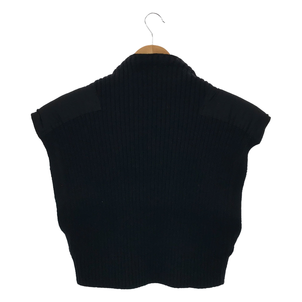 【美品】  FUMIKA UCHIDA / フミカウチダ | 2022AW | RIB KNIT PATCHED SLEEVELESS CROPPED SWEATER リブニット パッチ切替 ノースリーブ クロップドニット | 36 | ブラック | レディース