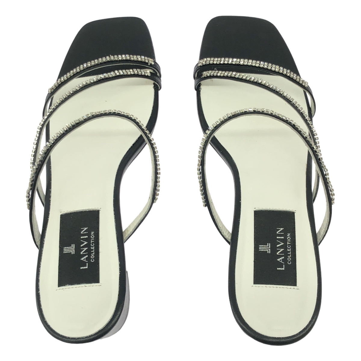 LANVIN COLLECTION / ランバンコレクション | ラインストーン レザー ヒール サンダル | 24 | レディース
