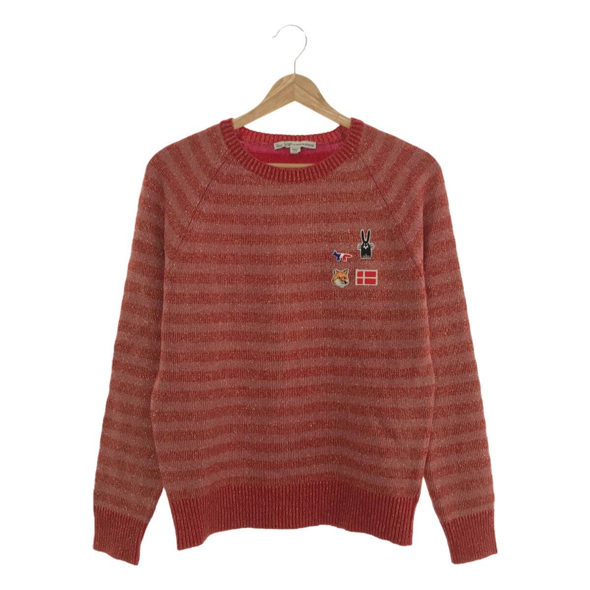 MAISON KITSUNE / Maison Kitsune | × Peter Jensen Glitter Border Logo Patch Crew Neck Knit | S |