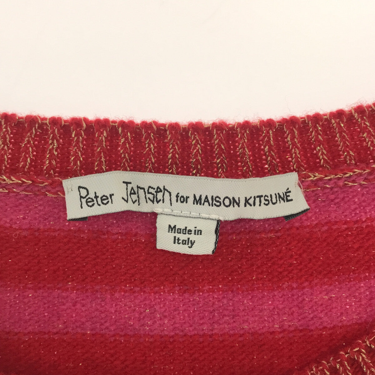 MAISON KITSUNE / メゾンキツネ | × Peter Jensen ラメ ボーダー ロゴワッペン クルーネックニット | S |