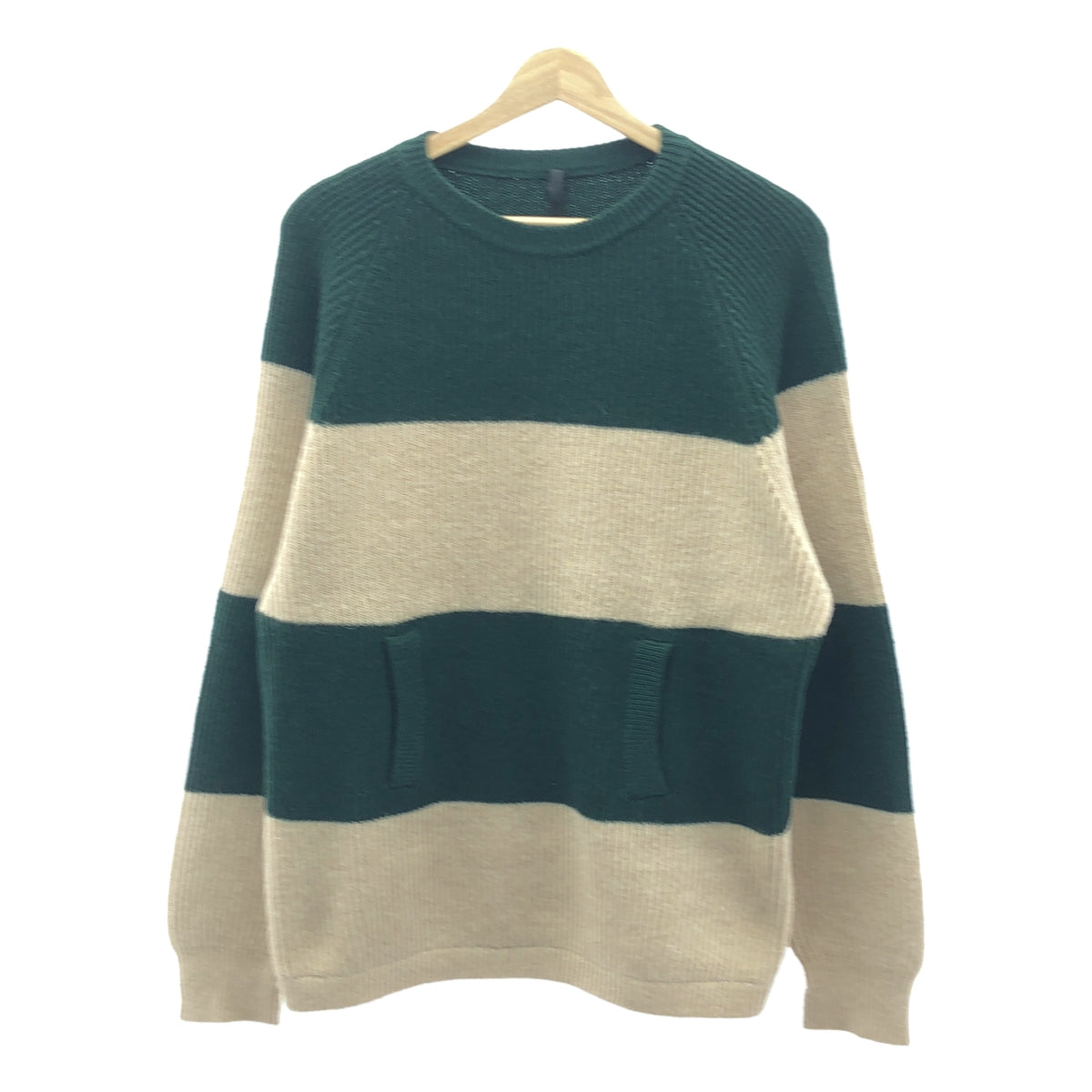 SARA LANZI / サラランズィ | アルパカ ナイロン 2トーン マフポケット ニット | XL | グリーン / ベージュ | レディース