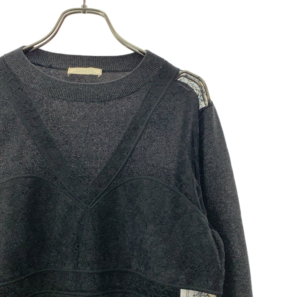 NINA RICCI / ニナリッチ | レース切替 クルーネック ニット セーター | S | レディース