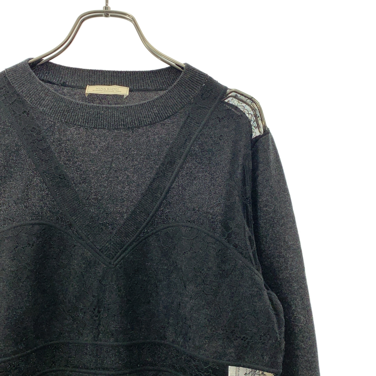 NINA RICCI / ニナリッチ | レース切替 クルーネック ニット セーター | S | レディース