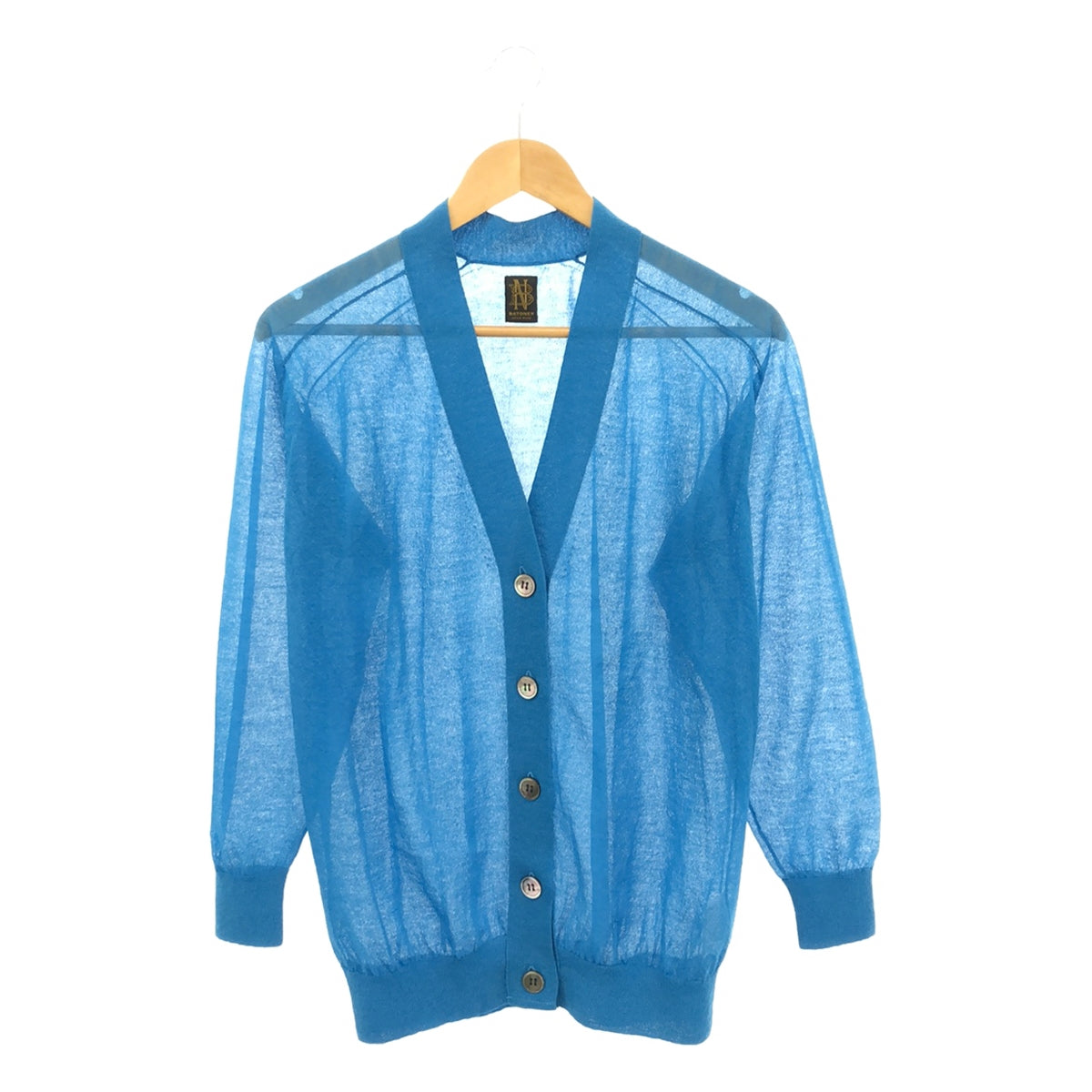 [Good Condition] BATONER | 2021SS | SEE THROUGH CARDIGAN Linen Blend See-Through V-Neck Knit Cardigan | F | Blue | Women's