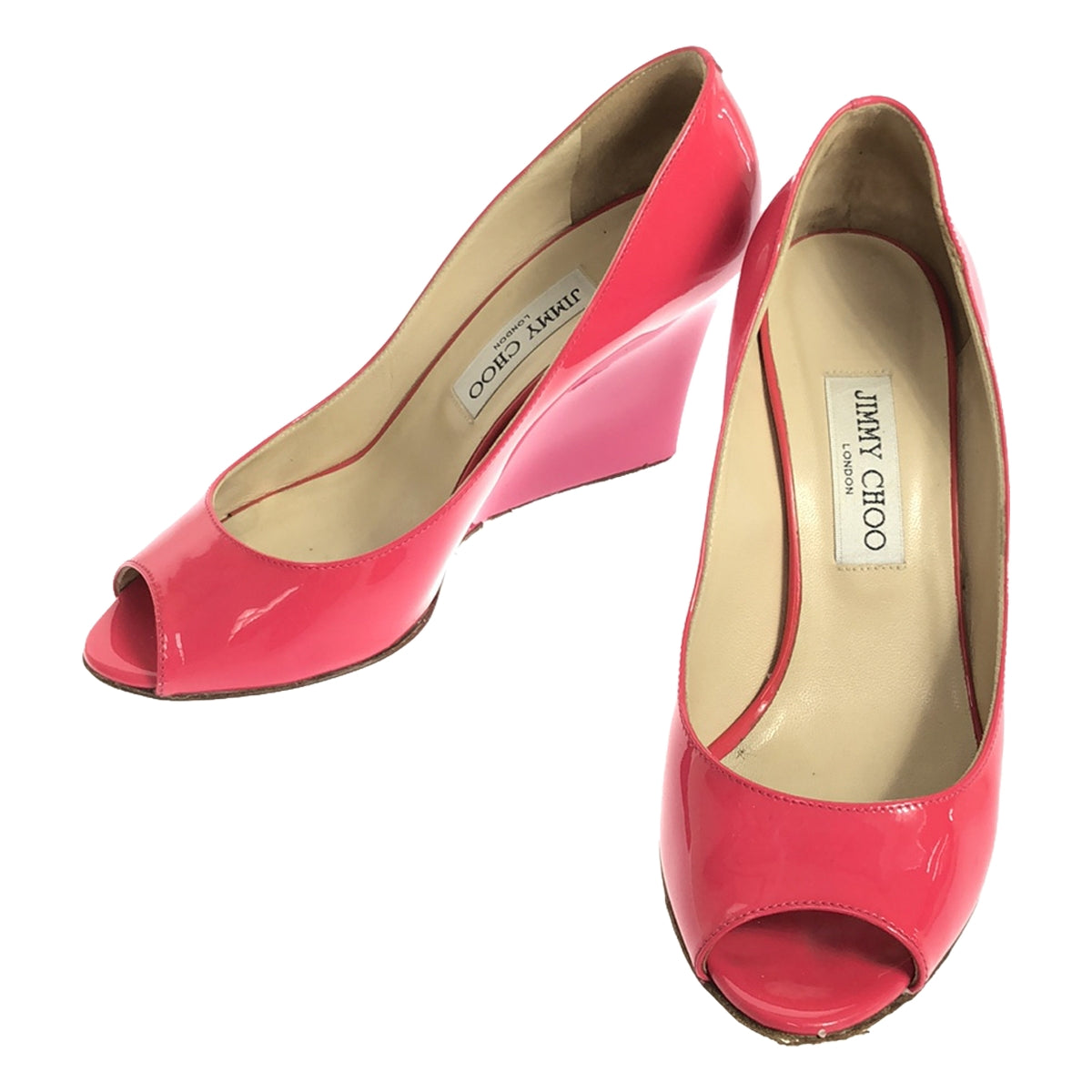 JIMMY CHOO | BAXEN Patent Leather Open Toe Wedge Pumps | 38 | Pink | Women's