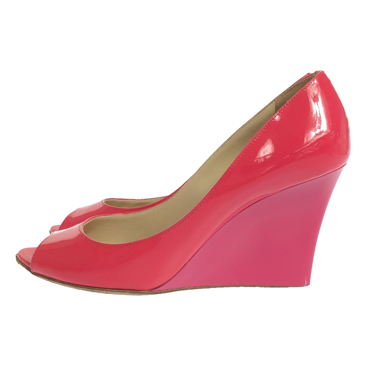 JIMMY CHOO | BAXEN Patent Leather Open Toe Wedge Pumps | 38 | Pink | Women's