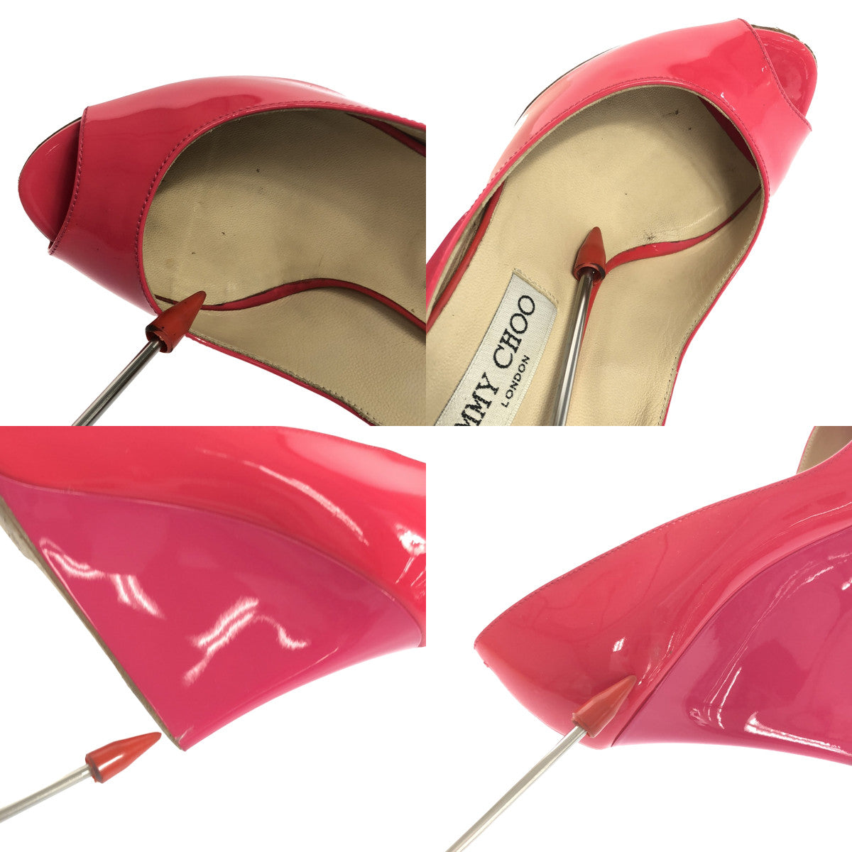 JIMMY CHOO | BAXEN Patent Leather Open Toe Wedge Pumps | 38 | Pink | Women's