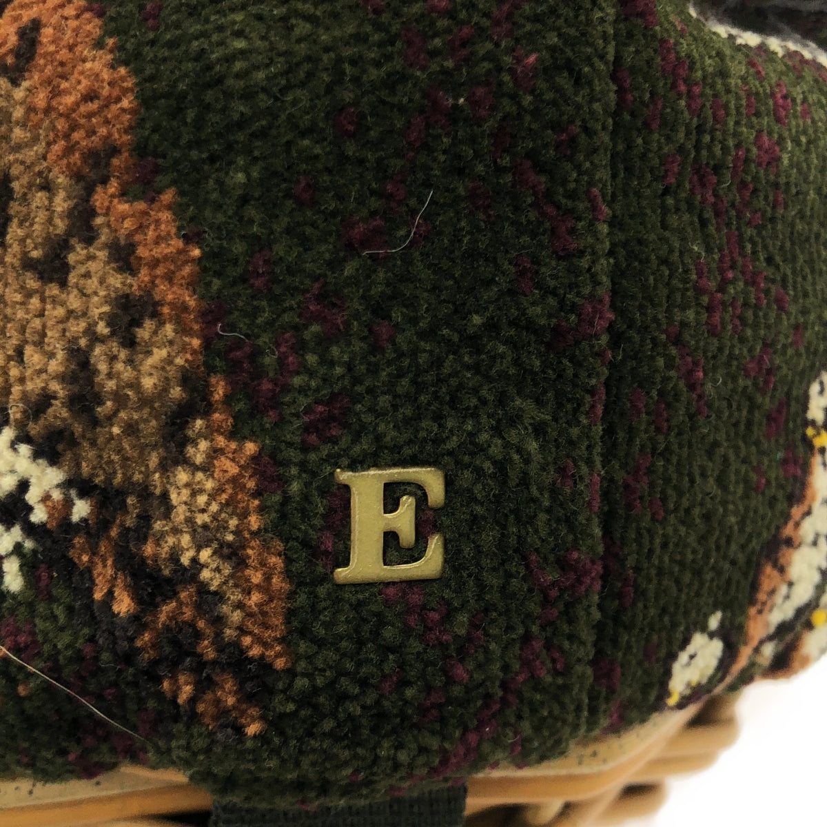 【美品】  ebagos / エバゴス | 2020AW | Danro to takibi / レザー切替 シェニール織り 紅籐 巾着型 シェニール かごバッグ | ダークグリーン | レディース