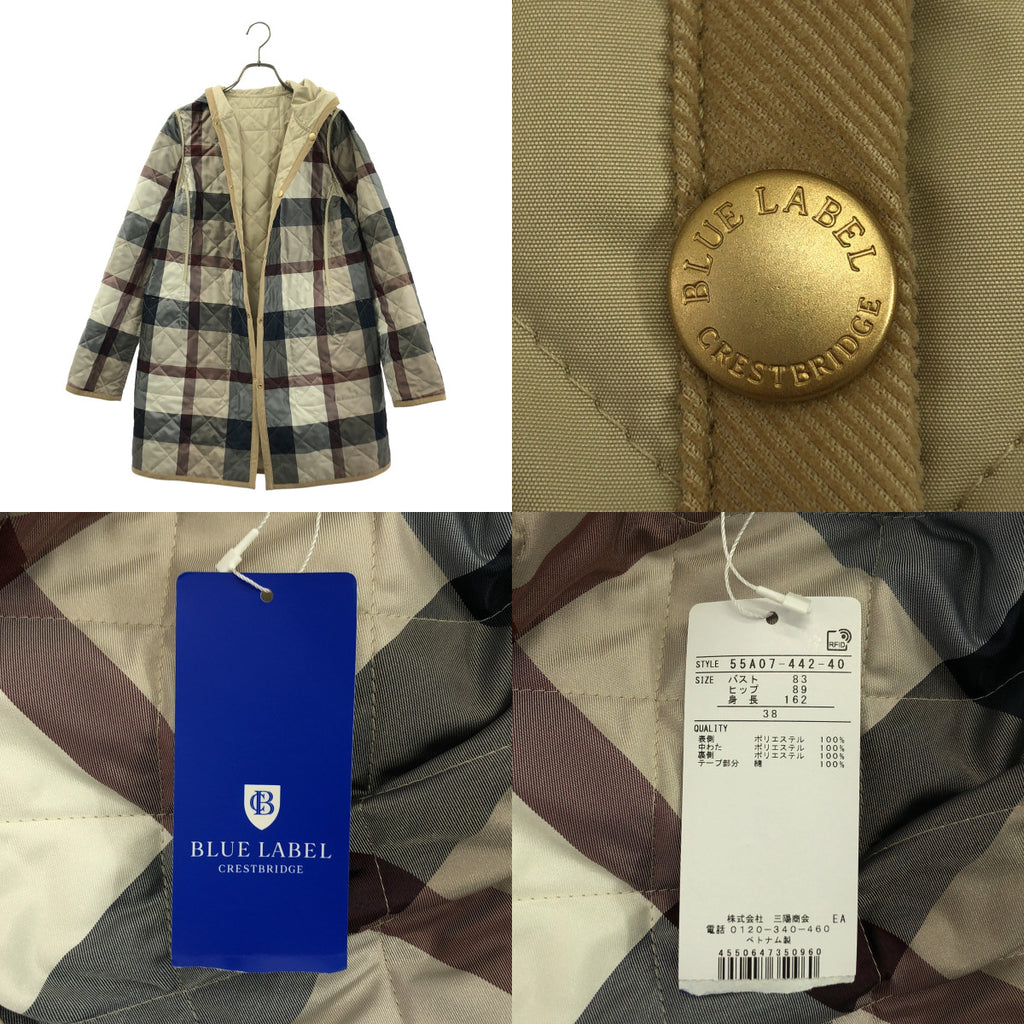 BLACK LABEL CRESTBRIDGE / ブラックレーベル・クレストブリッジ | キルティング ロゴボタン コート フーディ / 総柄裏地 | 38 | レディース