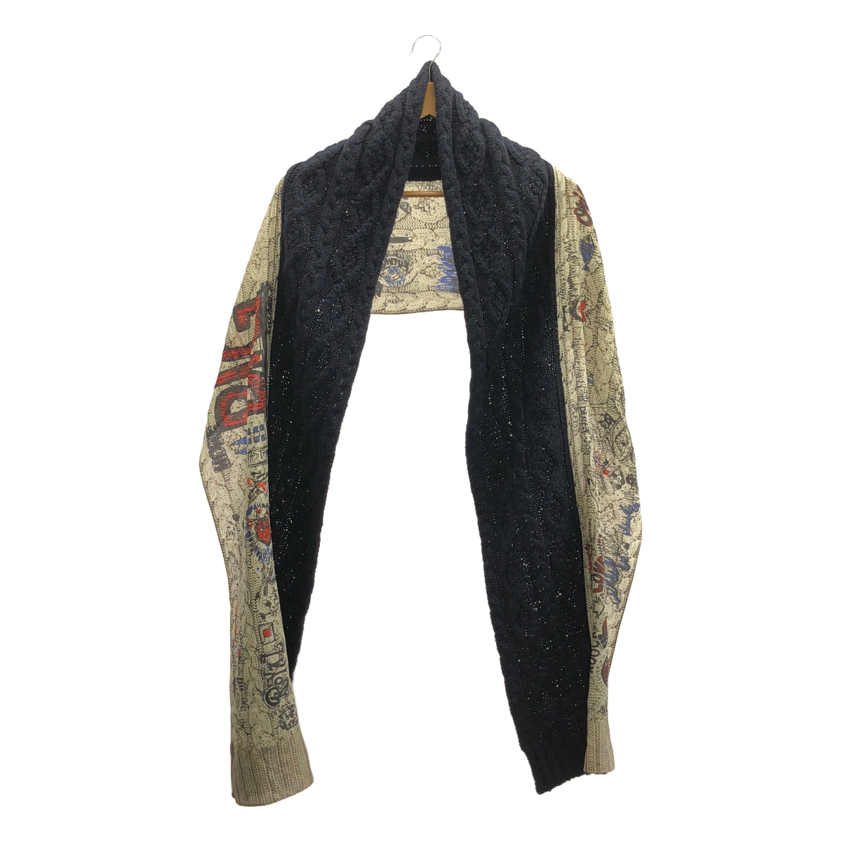 [狀況良好] 顏色 | 2022秋冬 |混合材質絲綢印花麻花針織圍巾披肩 | F |海軍