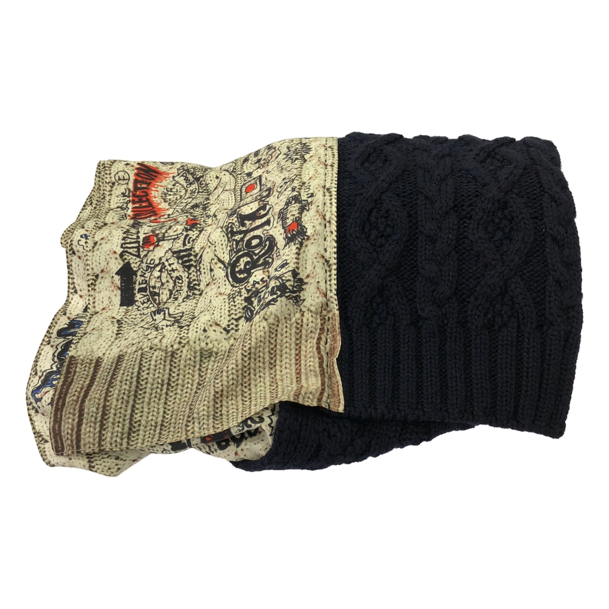 [狀況良好] 顏色 | 2022秋冬 |混合材質絲綢印花麻花針織圍巾披肩 | F |海軍