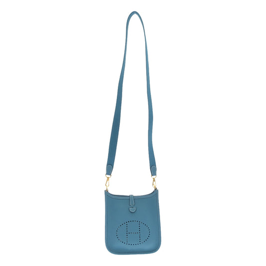 [New] HERMES | Evelyn TPM Taurillon Clemence Gold Hardware Leather Shoulder Bag Pochette | New Blue Jean | Women's