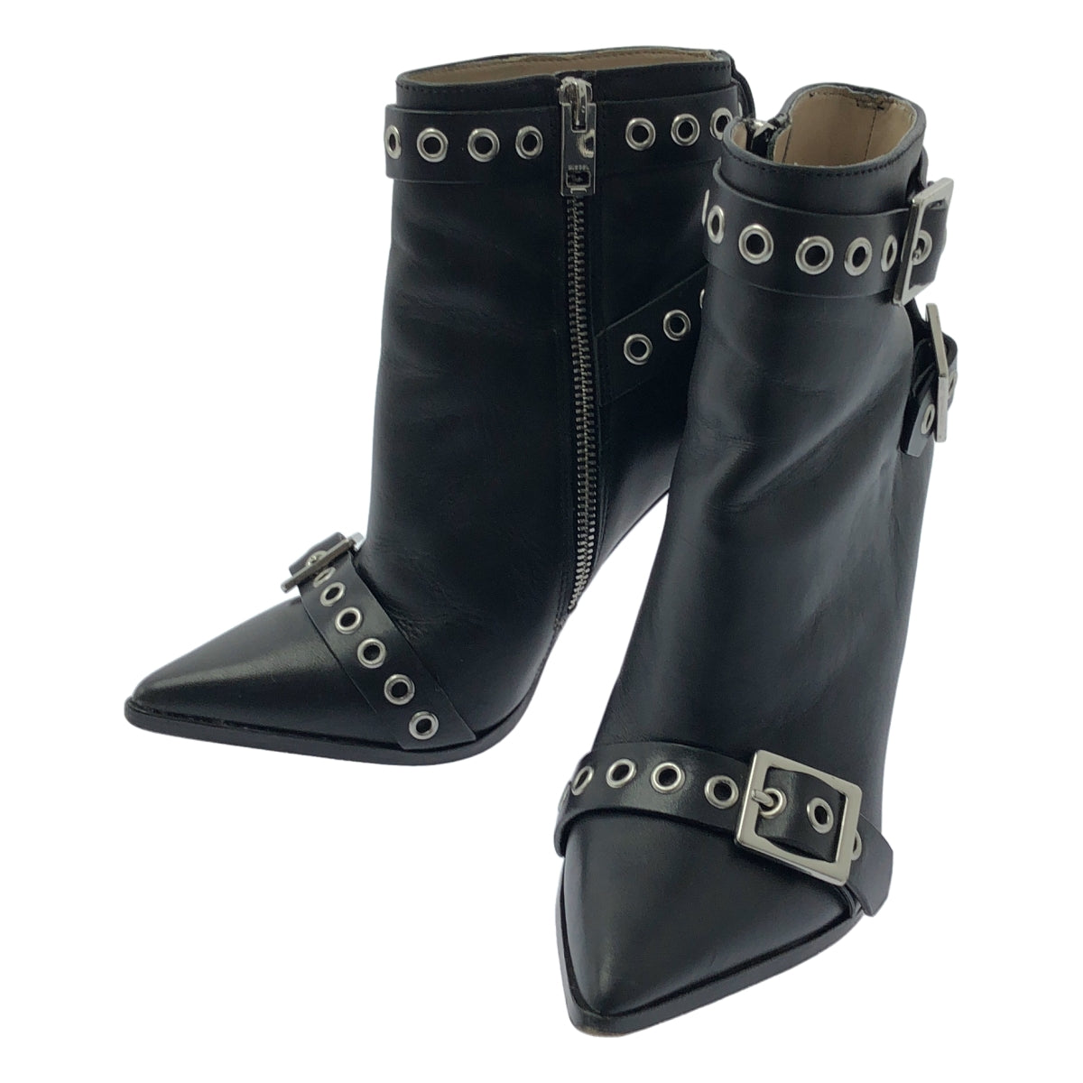 【美品】  DIESEL / ディーゼル | D-STRAP HA ANKLE BOOTS パンチングベルト レザー ショート ブーティ | 37 | ブラック | レディース