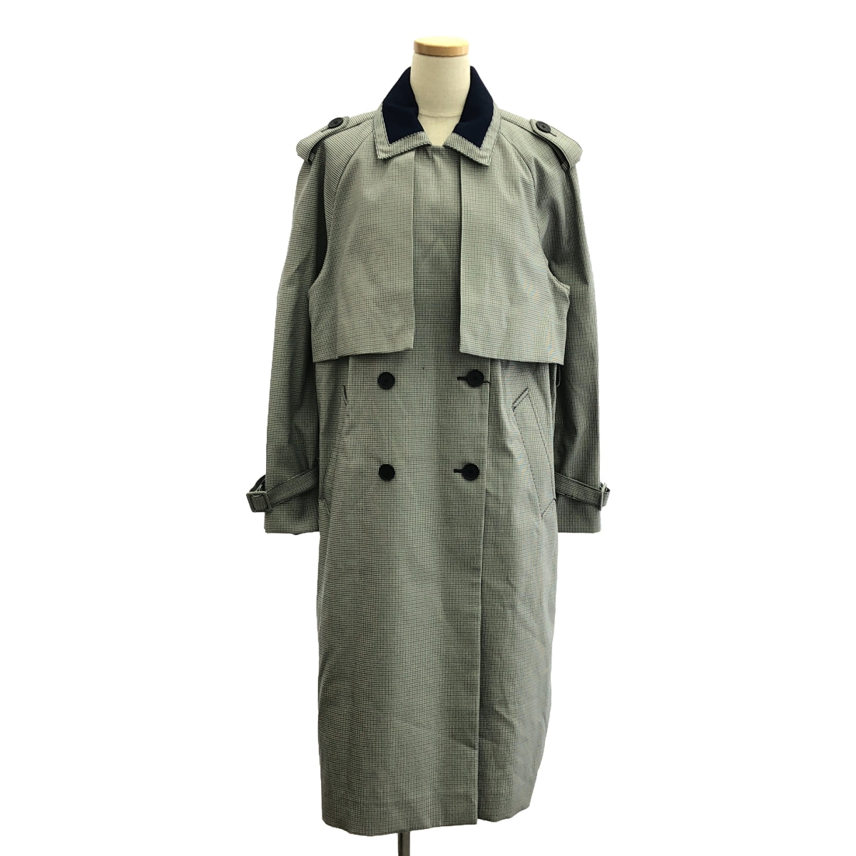 【新品】  LACOSTE / ラコステ | ハウンドトゥース柄 トレンチコート | 34 | グレー/ネイビー/ブラック | レディース