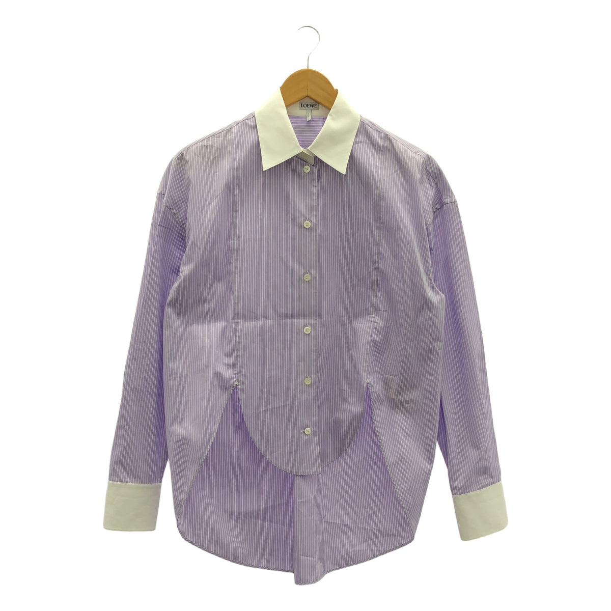 【新品】  LOEWE / ロエベ | アナグラム ショート ストライプシャツ | 32 | パープル/ホワイト | レディース