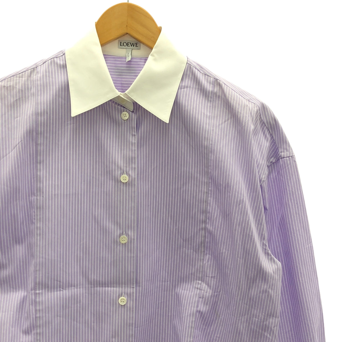 【新品】  LOEWE / ロエベ | アナグラム ショート ストライプシャツ | 32 | パープル/ホワイト | レディース