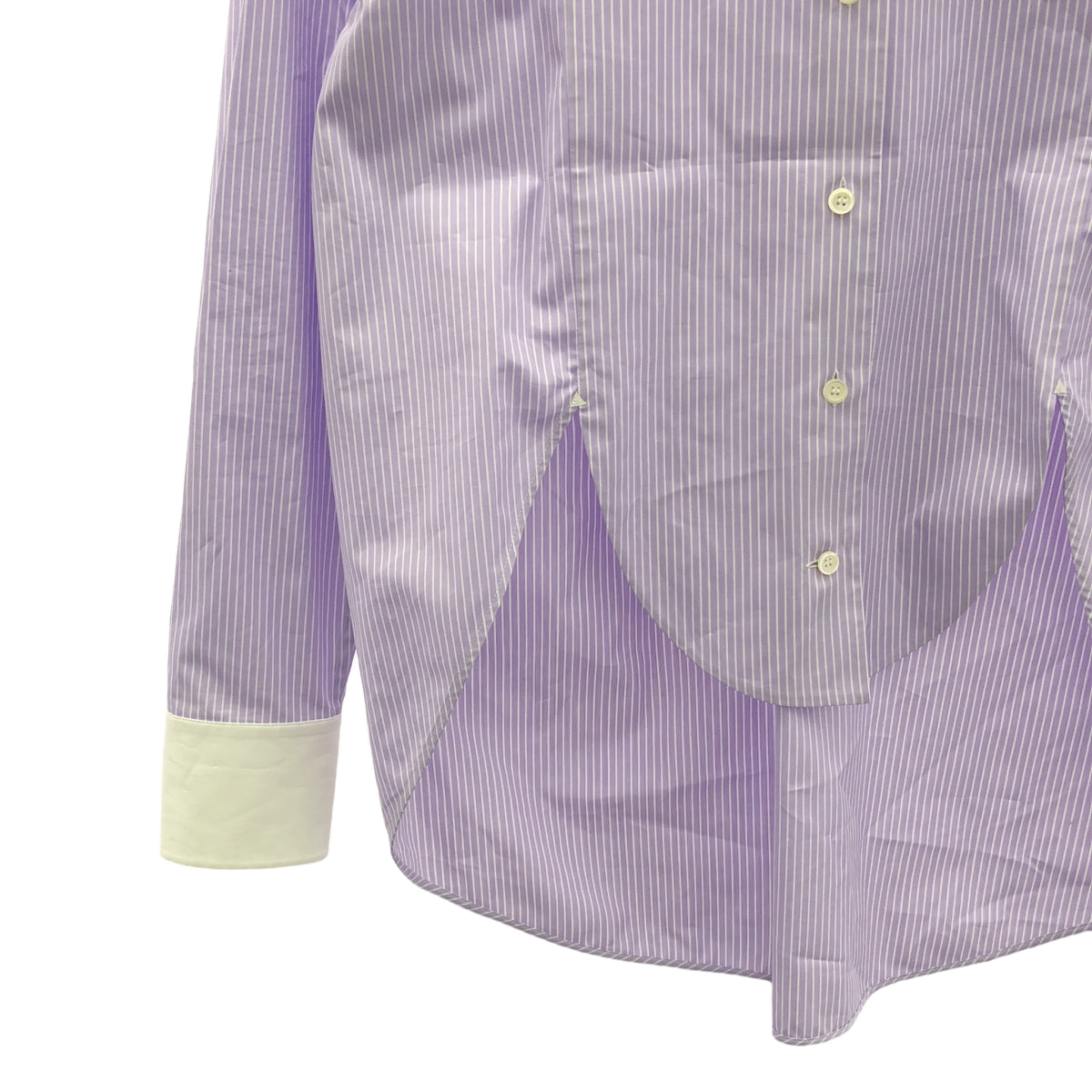 【新品】  LOEWE / ロエベ | アナグラム ショート ストライプシャツ | 32 | パープル/ホワイト | レディース