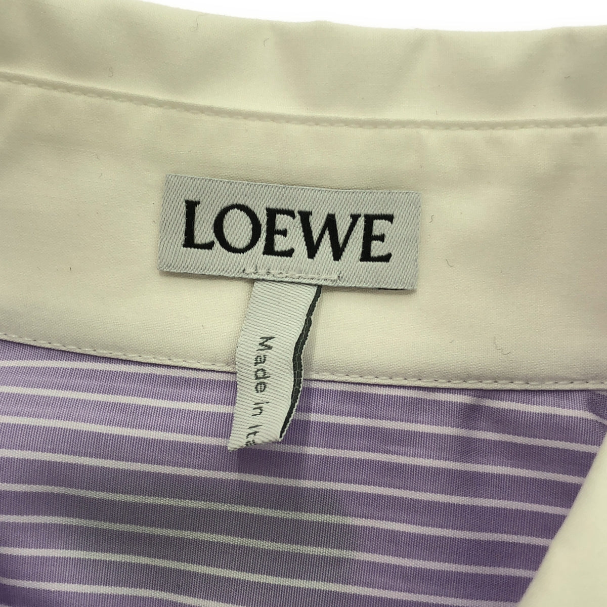【新品】  LOEWE / ロエベ | アナグラム ショート ストライプシャツ | 32 | パープル/ホワイト | レディース