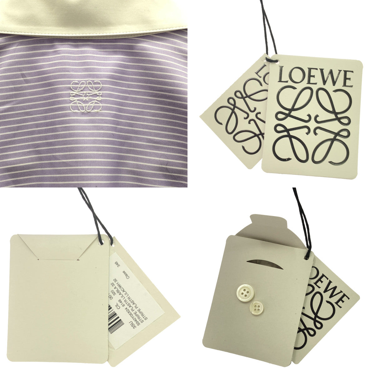 【新品】  LOEWE / ロエベ | アナグラム ショート ストライプシャツ | 32 | パープル/ホワイト | レディース