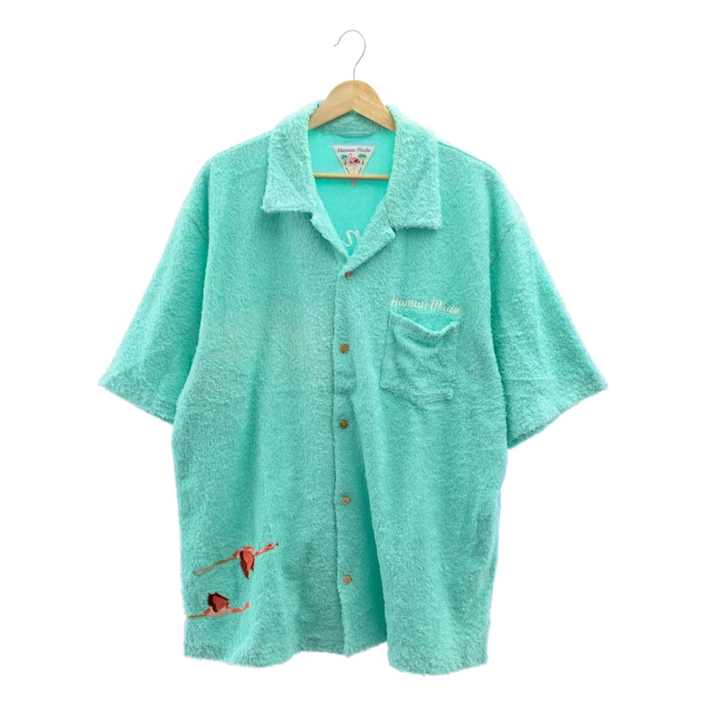 HUMAN MADE / ヒューマンメイド | PILE SHIRT ロゴ フラミンゴ刺しゅう 半袖 パイルシャツ | XL | メンズ
