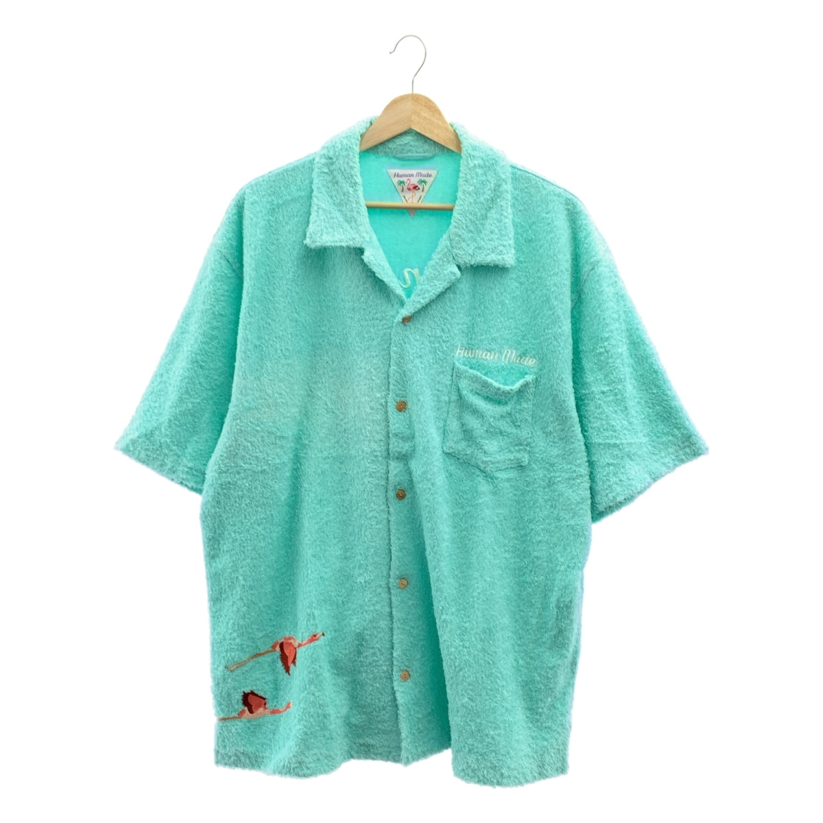 HUMAN MADE / ヒューマンメイド | PILE SHIRT ロゴ フラミンゴ刺しゅう 半袖 パイルシャツ | XL | メンズ