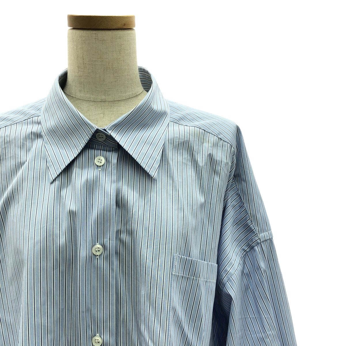 [Good Condition] Maison Margiela | 2022AW | Cotton Poplin Pinstripe Shirt | XS | Blue/White | Women's