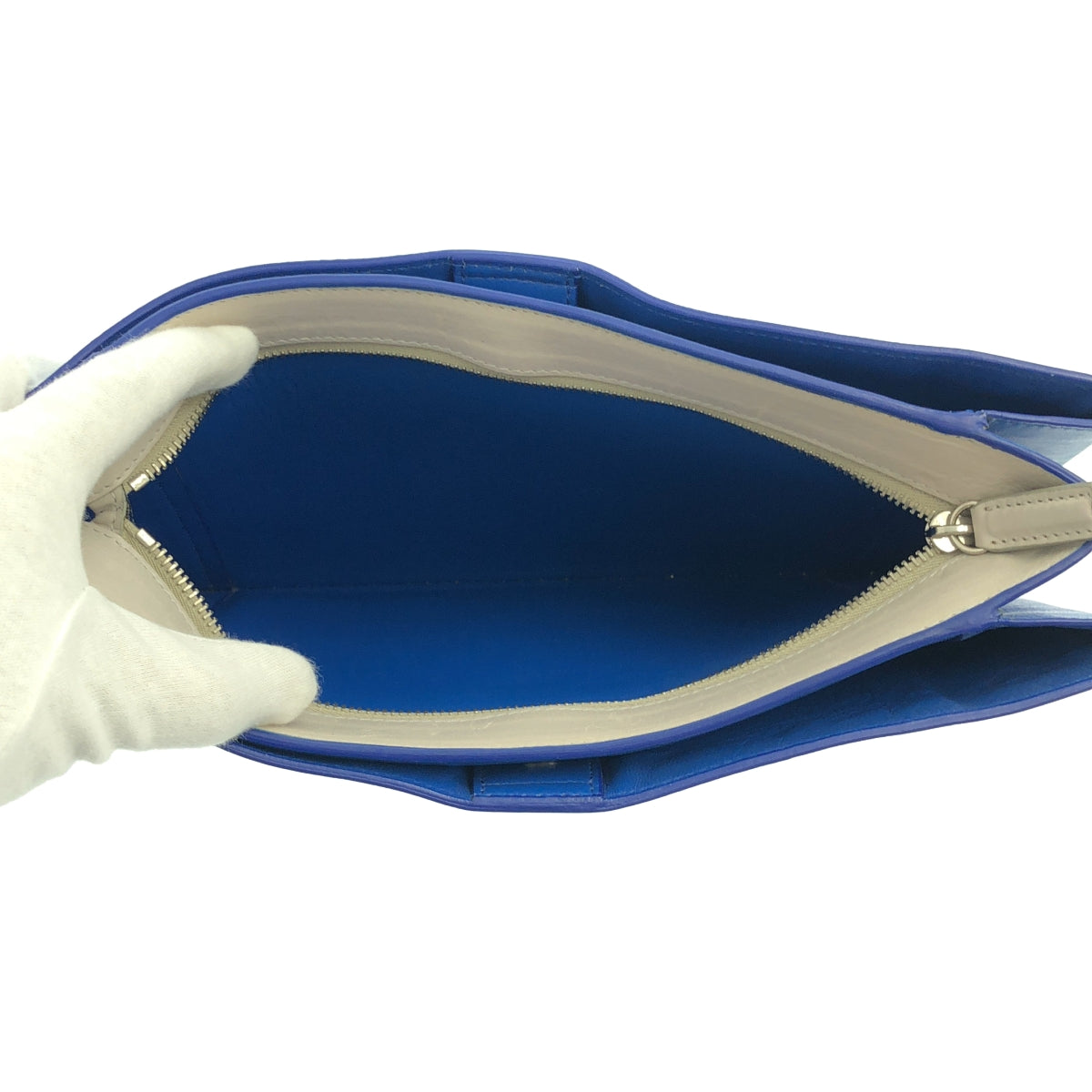 JIL SANDER / 질 썬더 | 바이 컬러 가죽 클러치 백 | 블루 / 베이지 | 여성