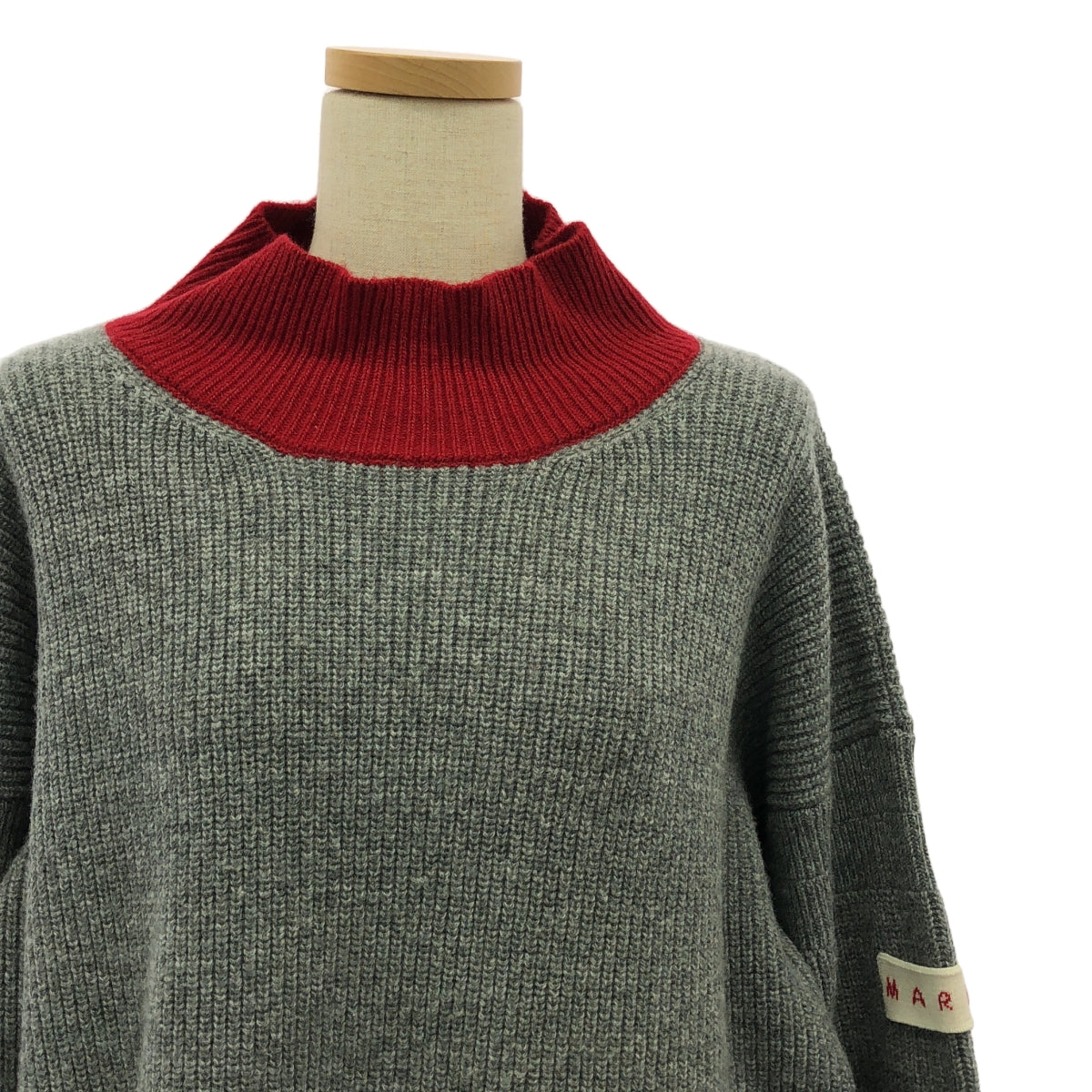 [狀況良好] MARNI | 2023AW | 長袖寬鬆毛衣羅紋針織 | 42 | 灰/紅 |女款