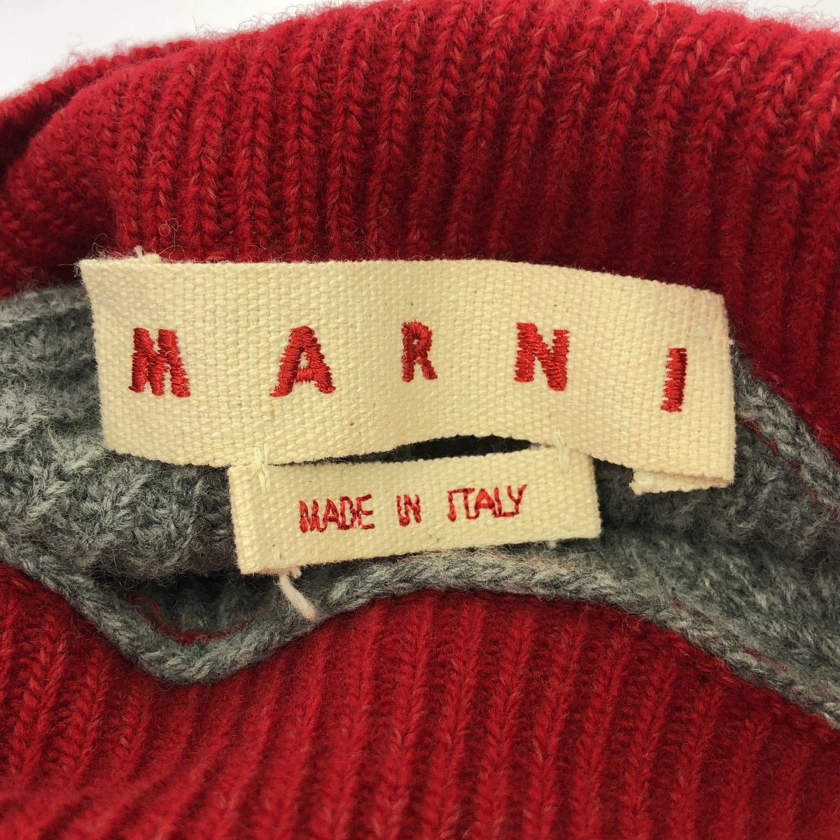 [狀況良好] MARNI | 2023AW | 長袖寬鬆毛衣羅紋針織 | 42 | 灰/紅 |女款