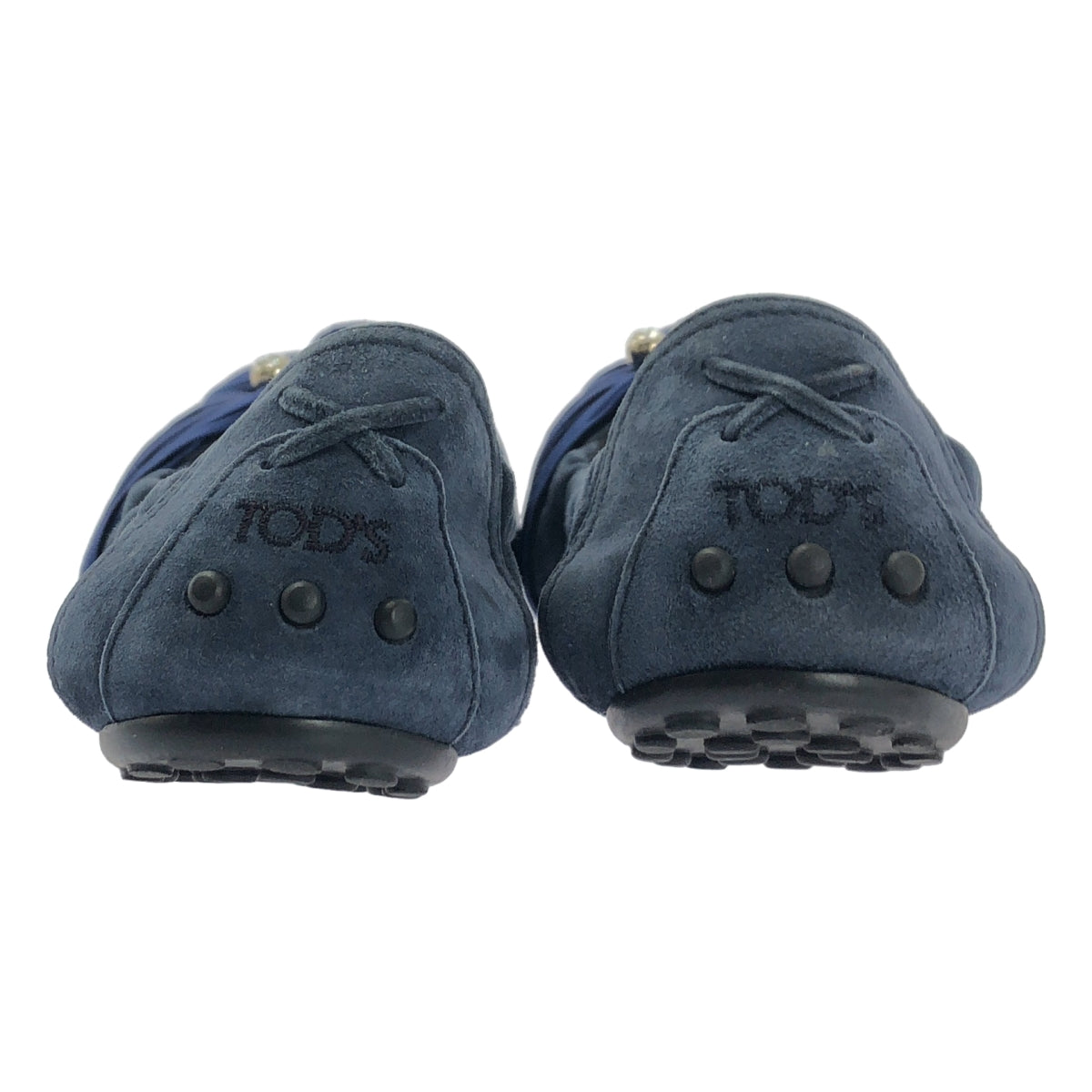 TOD'S / トッズ | スエード レザー ビジュー装飾 リボン ワンポイントロゴ バレエシューズ | 37 1/2 | ネイビー | レディース