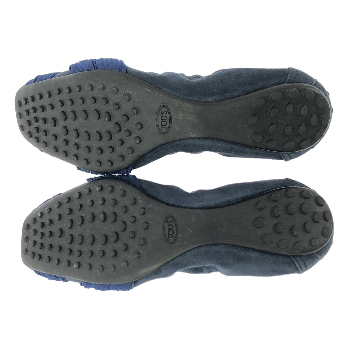 TOD'S / トッズ | スエード レザー ビジュー装飾 リボン ワンポイントロゴ バレエシューズ | 37 1/2 | ネイビー | レディース