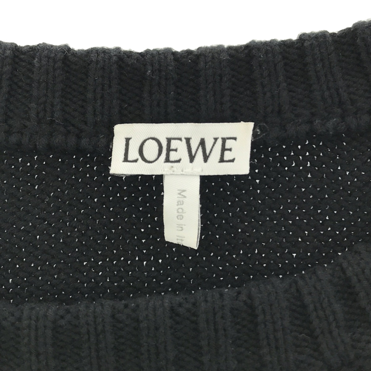 LOEWE / ロエベ | コットン ロゴ ステッチ 刺しゅう オーバーサイズ クルーネックニット | XS | ブラック | メンズ