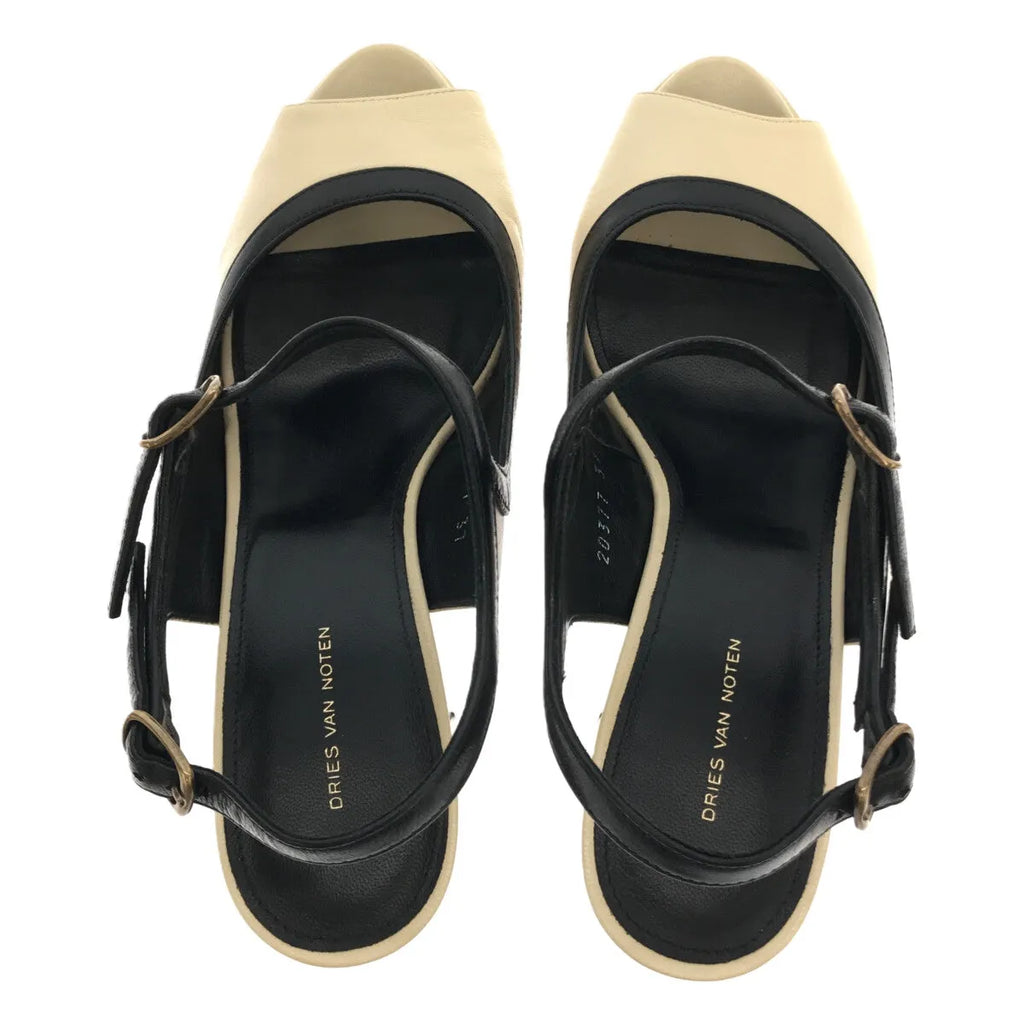 【美品】  DRIES VAN NOTEN / ドリスヴァンノッテン | オープントゥ アンクルストラップ ヒールサンダル | 37 | アイボリー/ブラック | レディース