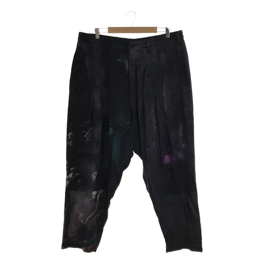 YOHJI YAMAMOTO POUR HOMME / 요우지야마모토풀 옴므 | 2024SS | 8TUCKS PRINT PANTS / 드로스트링 드레이프 와이드 탁 팬츠 / 안감 첨부 | 2 | 블랙 | 남성