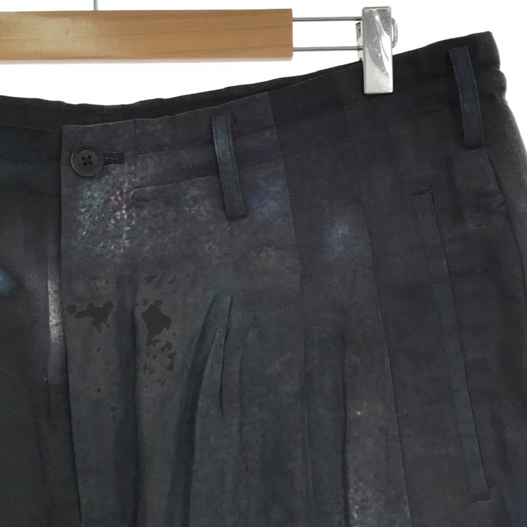 YOHJI YAMAMOTO POUR HOMME / 요우지야마모토풀 옴므 | 2024SS | 8TUCKS PRINT PANTS / 드로스트링 드레이프 와이드 탁 팬츠 / 안감 첨부 | 2 | 블랙 | 남성